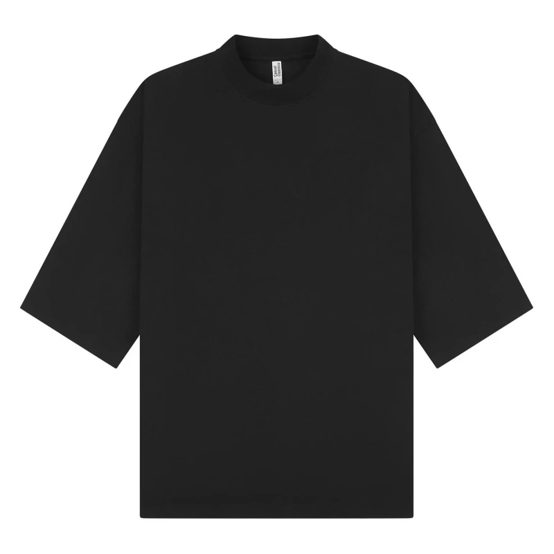 Image of Casual Classics Mens Combed Ringspun Cotton Extended Neckline Oversized Short-Sleeved T-Shirt in Black Size: XS Black Male XS