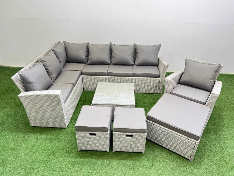 Image of Fimous 10 Seater Corner Sofa Sets with Coffee Table Chair 3 Stools Light Grey Light Grey Unisex