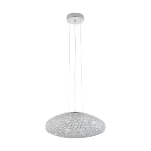 Image of Pendant Ceiling Light Colour Chrome Plated Shade Clear Crystal Bulb E27 3x60W