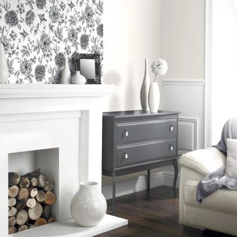 Image of ARTHOUSE Arthouse Fleur Mono White Grey Floral Wallpaper Glitter Flowers Nature Modern WL-692507