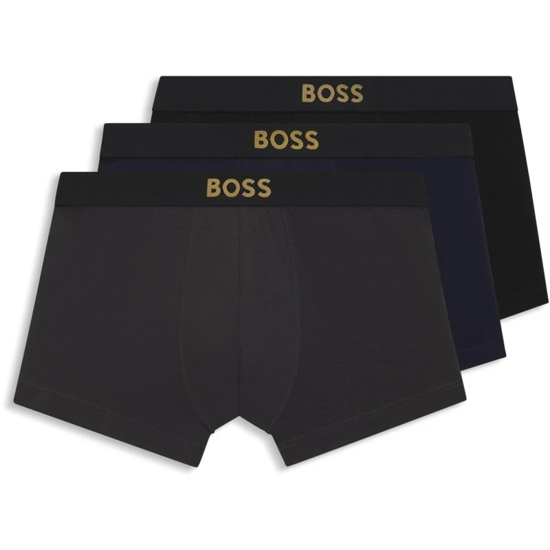 Image of Boss Gold Logo 3 Pack Trunks Blk/Navy/Grey male Small