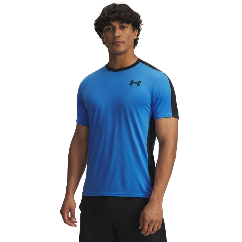 Image of Under Armour Mens HG Wordmark Short-Sleeve Performance Gym Top Blue Atlantis male XL