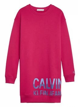 Image of Calvin Klein Jeans Girls Stamp Logo Sweat Dress - Pink, Size 16 Years, Women