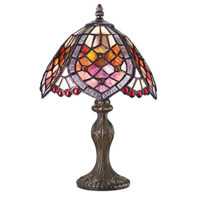 Image of Happy Homewares Handmade Red Beaded Stained Glass Tiffany Table Lamp