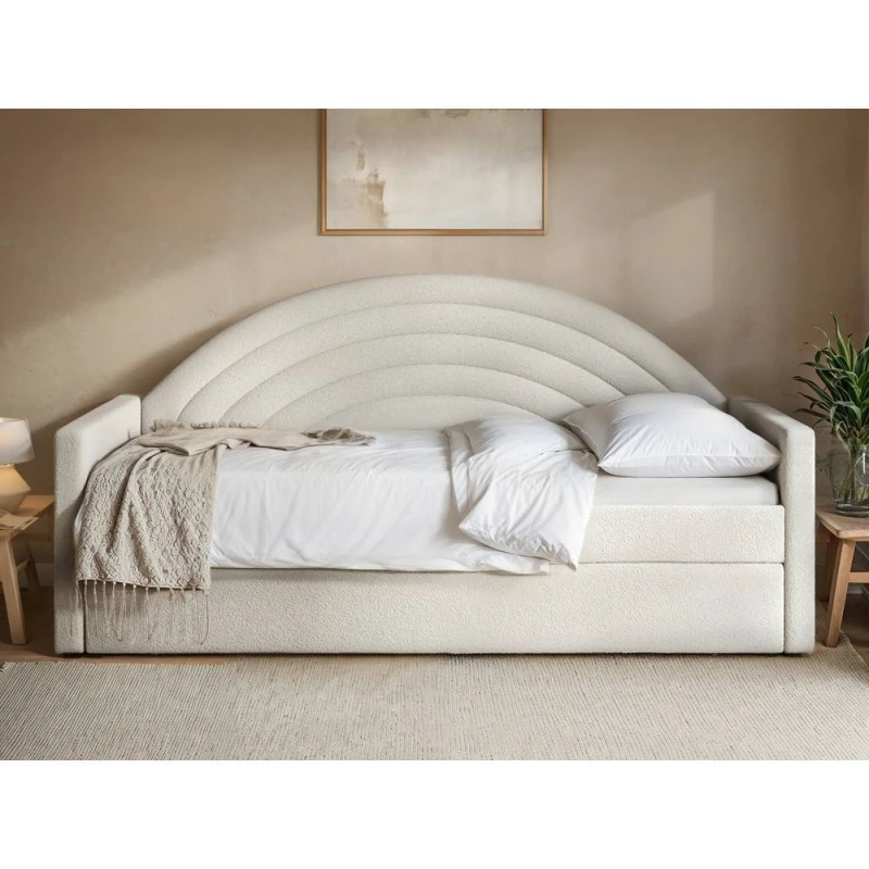 Image of Flair Noa Rainbow Day Bed with Trundle Beige Teddy Fabric Size: Single Beige Unisex Single