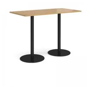 Image of Monza rectangular poseur table with flat round Black bases 1600mm x