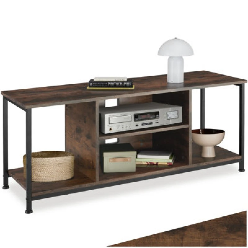 Image of Tectake TV Stand - Lowboard Cabinet With 4 Compartments, Adjustable Shelf 120 Cm - Industrial Wood Dark, Rustic