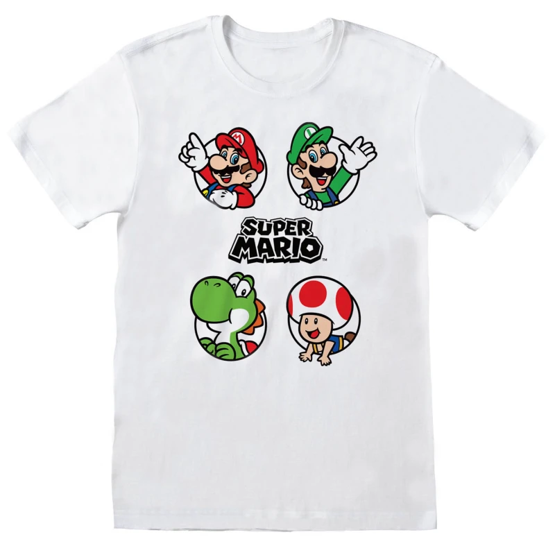 Image of Super Mario Mens Circle T-Shirt in White Size: Large White Male L