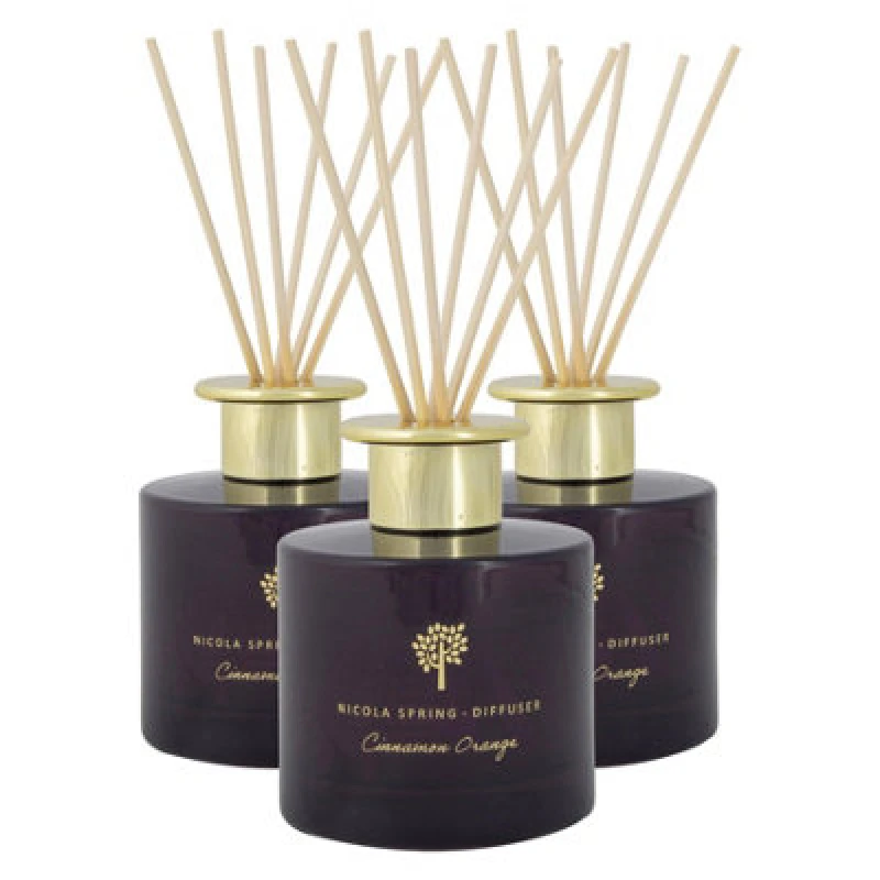 Image of Nicola Spring Reed Diffusers - 200ml - Cinnamon & Orange - Pack Of 3 Warm Spiced Festive Fragrance With 6 Reeds Each Long Lasting