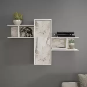 Image of Decorotika Olida Wall Shelf Wall Mounted Shel Wall Dsiplay Unit Storage White Marble Effect