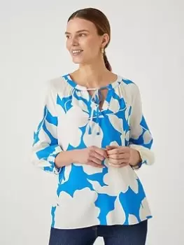 Image of Wallis Floral Tie Detail Blouse - Blue Size 12, Women