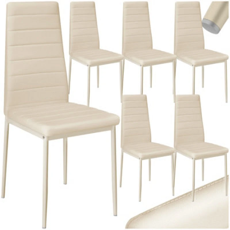 Image of Tectake Set Of 6 Dining Chairs - High Backrest, Padded, Synthetic Leather - Beige