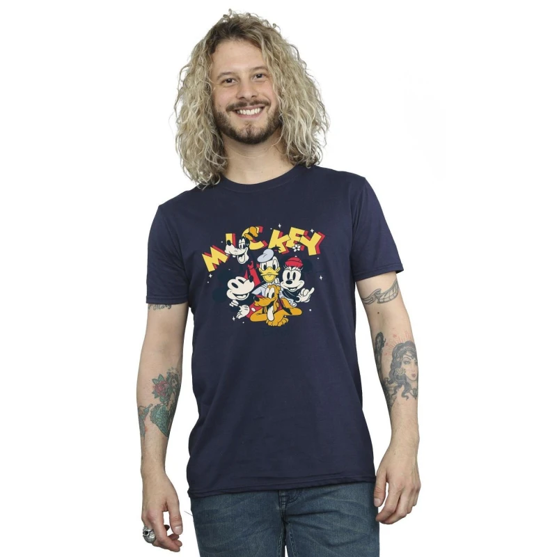 Image of Disney Men Mickey Mouse Group T-Shirt in Navy Size: Small Navy S Male 5063153650817