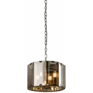 Image of Ceiling Pendant Light Gloss Slate Grey & Smoked Cut Glass 4 x 40W E14