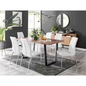 Image of Furniture Box Kylo Brown Wood Effect Dining Table and 6 White Isco Chairs