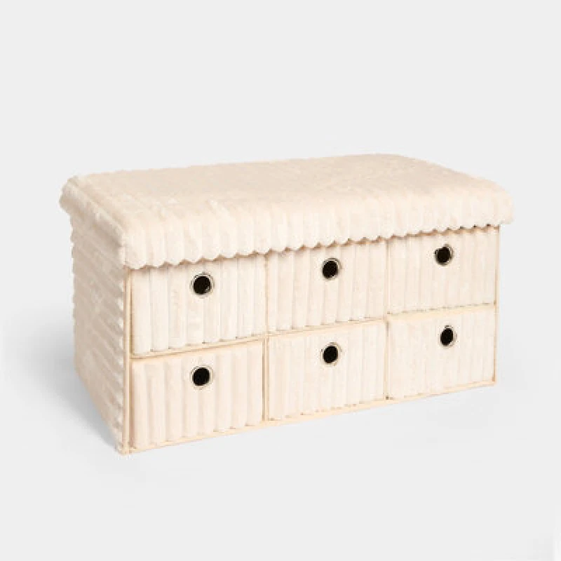 Image of OHS OHS Storage Cube Unit 6 Draw Ottoman Space Saving Chest Shoe Ribbed Organiser in Cream Cream One Size Unisex 5027434232963