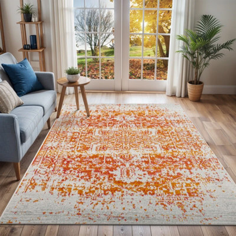 Image of Livabliss Vintage Oriental Boho Orange/white Juliette Area Rug 160 X 220 Cm - Easy Care, Non Shedding, Ideal For Living Room & Bedroom