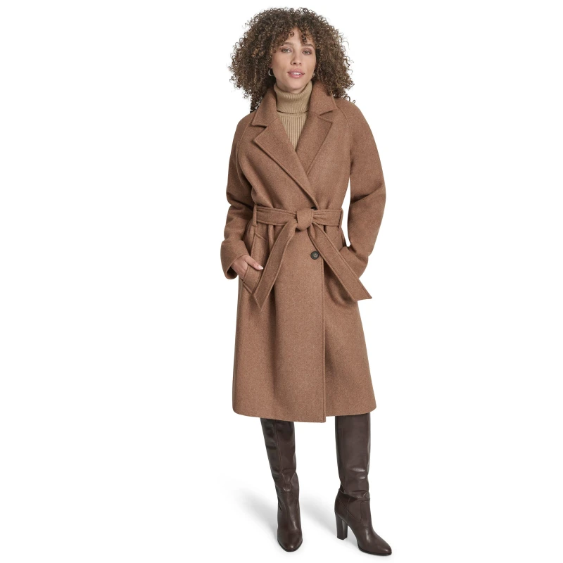 Image of DKNY Womens Wrap Overcoat Dark Camel female 14 (L)