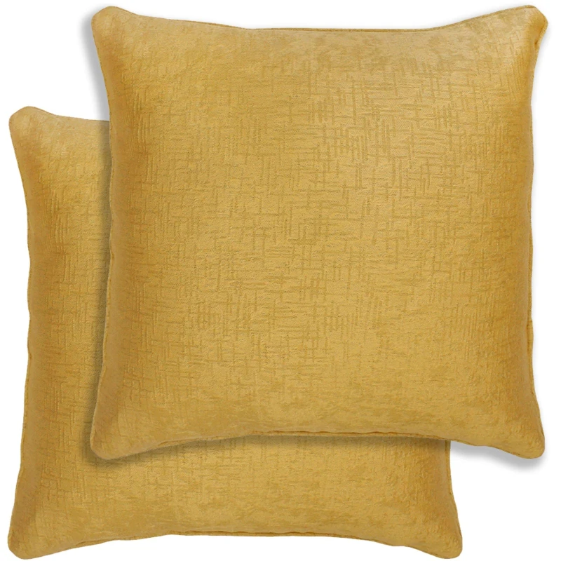 Image of Enhanced Living Pair of Vogue Textured Double Sided Zip Opening Piped Edge Cushion Covers - 43x43cm - Cases Only Yellow