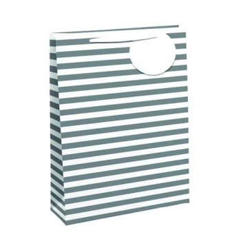 Image of Striped Gift Bag Large White Silver Pack of 6 26658-2