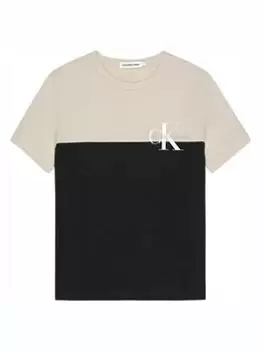 Image of Calvin Klein Jeans Boys Colour Block Monogram T-Shirt - Black, Size 10 Years