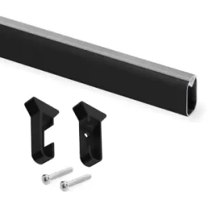 Image of Wardrobe Rail Oval Aluminium Black Finish Hanging with End Support - Size 1500mm