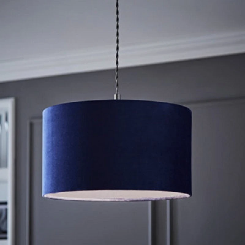 Image of ValueLights ValueLights Reni Navy Blue Velvet Easy Fit Drum Ceiling Lamp Shade Size: Medium Navy Medium Unisex 5016529262954