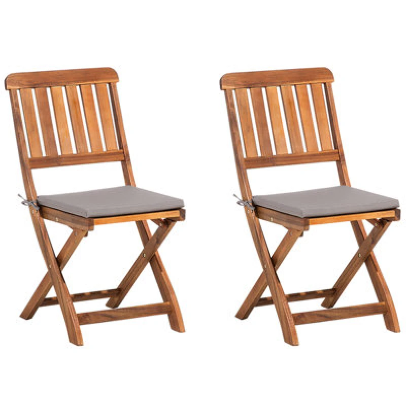 Image of Beliani Set Of 2 Garden Chairs With Cushions Cento Acacia Wood Brown