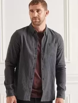 Image of Superdry Studios Brushed Flannel Shirt - Navy, Size S, Men