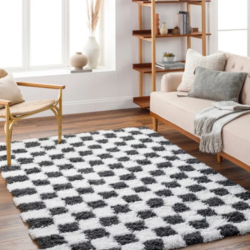 Image of Livabliss Shaggy Modern Plush Pile Black Checkered Willa Area Rug 200 X 290 Cm - Easy Care, Non Shedding, Ideal For Living Room & Bedroom