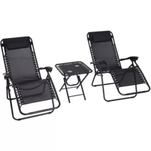 Image of 3PC Zero Gravity Chairs Sun Lounger Table Set w/ Cup Holders, Black - Outsunny