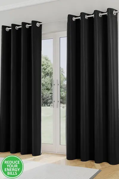 Image of Enhanced Living Enhanced Living Nightfall Plain Supersoft Thermal Blockout Eyelet Curtains Black
