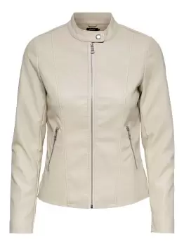 Image of ONLY Biker Faux Leather Jacket Women Grey