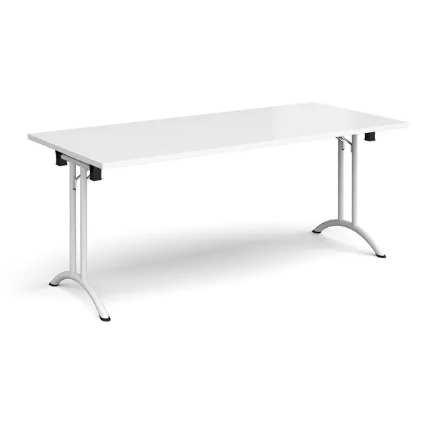 Image of Rectangular Folding Meeting Table with White Curved Legs - 1800mm - White