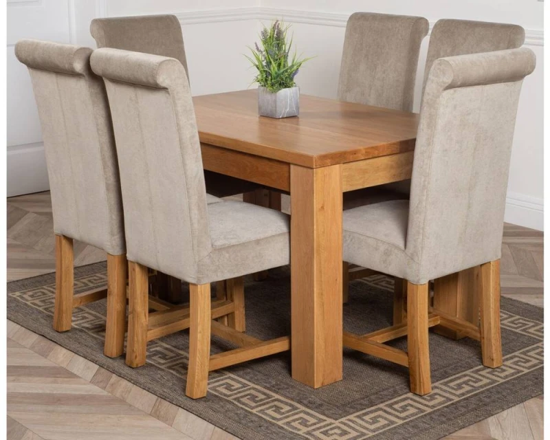 Image of Thats Furniture Dakot 127 x 82cm Oak Small Dining Table & 6 Washington Fabric Chairs in Grey Size: 127 x 82cm Grey Unisex 127 x 82 cm