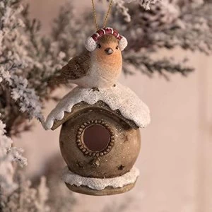 Image of Robin on a Bird House Treee Hanging Decoration