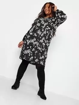 Image of Yours Zip Detail Dress Mono Floral, Black, Size 30-32, Women