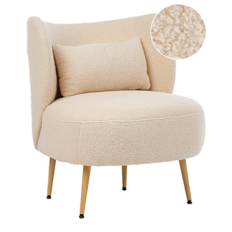 Image of Beliani Armchair Otsby Ii With Cushion Boucle Beige