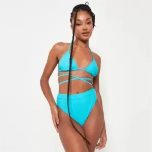 Image of Missguided High Leg High Waisted Bikini Bottoms - Blue