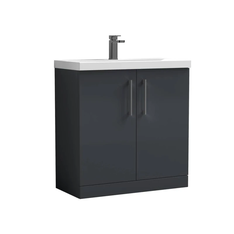 Image of BALTERLEY Balterley Level Contemporary Bathroom Floor Standing 2-Door Vanity Unit & Mid-Edge Basin, Dark Grey, 800mm BALARN1405AH716