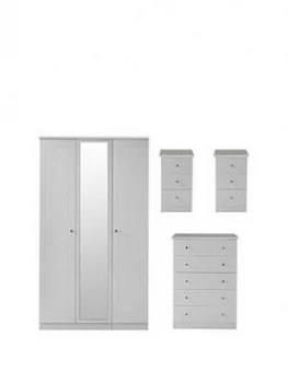 Image of Swift Dakota Part Assembled 4 Piece Package - 3 Door Mirroed Wardrobe, 5 Drawer Chest And 2 Bedside Chests