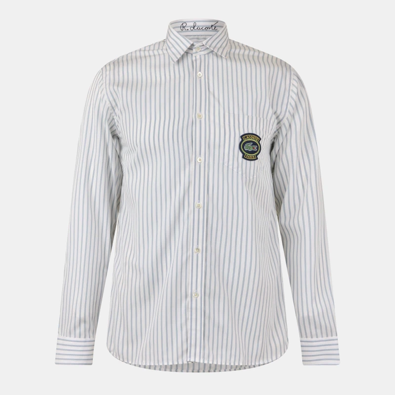 Image of Lacoste Mens Long Sleeve Patterned Shirt Flour/Croissant male 2XS