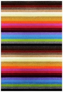 Image of Linea Stripe Washable Rug - 100 x 66cm - Rainbow.