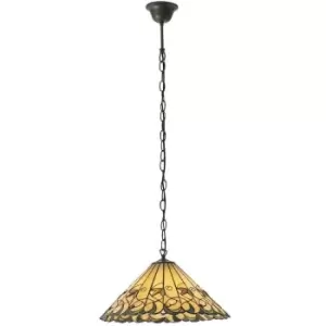 Image of Tiffany Glass Hanging Ceiling Pendant Light Bronze & Amber Floral Shade i00126