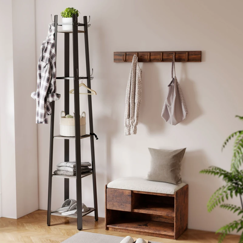 Image of HOMCOM HOMCOM 4 Tier Freestanding Coat Rack with 8 Hooks for Entryway, Hallway in Grey Grey One Size Unisex 5063603131965