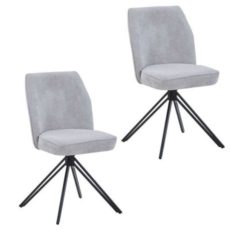 Image of Core Products Aspen Pair Of Light Grey Cord Swivel Dining Chairs - Upholstered Seat With Black Metal Legs