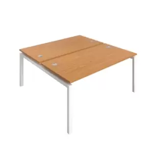Image of Telescopic Sliding 4 Person Nova Oak Bench with Cable Port - 1200 X 800 - White Frame