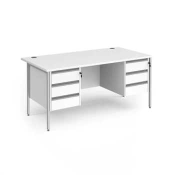 Image of Office Desk Rectangular Desk 1600mm With Double Pedestal White Top With Silver Frame 800mm Depth Contract 25 CH16S33-S-WH