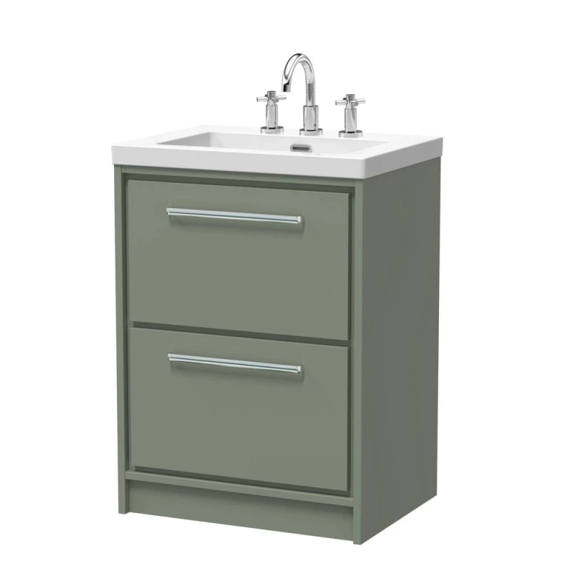Image of Balterley Bathroom 2 Soft Close Drawer Floor, Fireclay Basin, Green, 600mm in Green Green Unisex