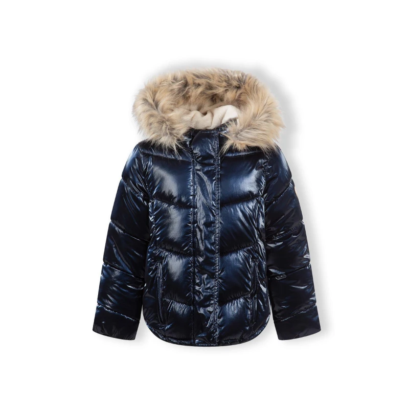 Image of Minoti Girls winter jacket metallic finish navy Dark Blue female 7-8 Yrs